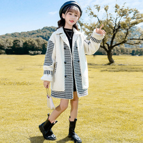 Girl woolen coat 2021 new autumn winter dress foreign style medium long Net Red child cotton thick coat