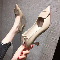 A D Hepburn ~ French high heels female spring 2021 New pointed low heel soft leather does not wear foot thin heel shoes