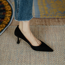 A D Hepburn ~ Elegant Temperament Commute Genuine Leather Pointed Fashion Single Shoes Shallow career High heel Shoe Girls fine heel