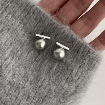 DOUDOUSTORE soot 925 silver needle high-grade cool silver gray pearl word earring earrings temperament earrings earrings