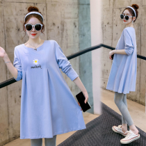 Pregnant woman blouses autumn covered with small sub medium long sweatshirt with late long sleeve t-shirt woman loose even dress