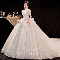 Wedding dress 2021 new bride main yarn big tailing luxury palace style high texture small man cover arm winter