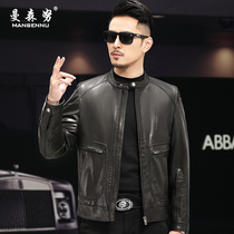 2021 New Haining leather leather men mens sheep leather short motorcycle leather jacket spring and autumn thin collar jacket