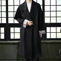 Design sense contrast color windbreaker mens long knee-high tide brand Korean version of the trend British style loose casual handsome jacket