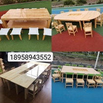 Kindergarten Solid Wood Tables and Chairs Childrens Early Education Painting Room Art Training Class Art Learning Desk Handmade Beauty Table