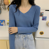 Pregnant women early autumn V-neck long sleeve pullover knitwear women Korean version of loose size Joker coat wear bottom T-shirt women