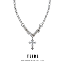 Equatorial ice cube TEiCE cool diamond cross double chain stitching men and women street vibe couple necklace