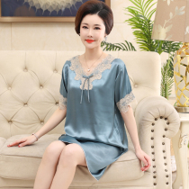 Mother Summer Sleeping Dress Girl Ice Silk Sleepwear Real Silk Thin New Middle Aged Middle Aged Home Conqueror Dress