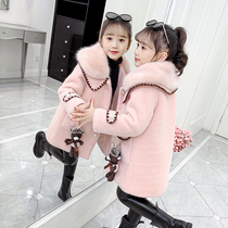 Girl Hair Coat 2021 New Children Foreign Air Clip Cotton Thickened Water Mink Suede Winter Dress CUHK Youngster Great Clothes