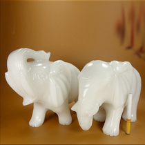 Natural Afghan White Jade Elephant Decoration Lucky Town House Jade Elephant A pair of living room office home decoration