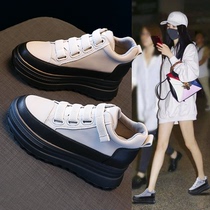 Stars with thick soled high-top shoes female 2021 explosive Joker Velcro leather inner increase sports casual shoes autumn