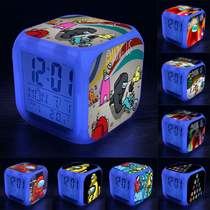 Cartoon cute game peripheral Among us alarm clock children led digital colorful color change luminous night light clock students use boy smart bedroom bedside electronic alarm