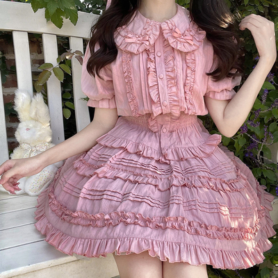 taobao agent Shirt, summer bra top, Lolita style, doll collar, puff sleeves