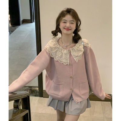 taobao agent Demi-season cute lace doll, sweater, jacket, knitted cardigan, lace dress, doll collar, 2023 collection