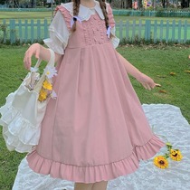 Japanese soft girl college style wooden ear edge doll collar Short-sleeved shirt ruffle vest dress Childrens suit summer