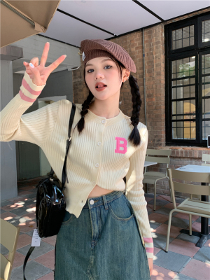 taobao agent Knitted mini-skirt, cardigan, autumn demi-season T-shirt, jacket, long sleeve