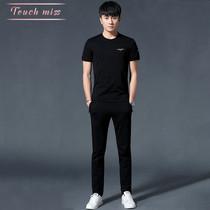 TOUCH MISS sports suit mens summer new thin loose casual suit trend short-sleeved t-shirt summer clothes