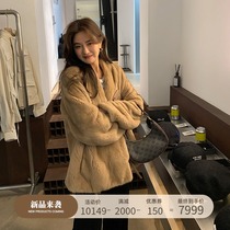 Daegu imported Crown velvet V-neck mink fur coat female mink coat purple mark whole mink drawstring profile