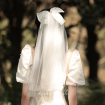 Yunya veil simple headgear white bow collar registration Wedding Bride wedding photo props