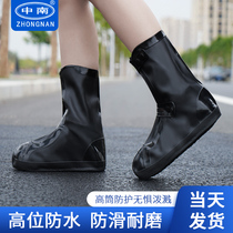 Rain Boots mens and womens non-slip rain boots silicone waterproof rain boots cover fashion outer penetrating bright rainproof high tube water shoes