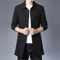 High-end windbreaker mens medium and long 2021 spring and autumn new lapel slim youth business casual thin jacket mens