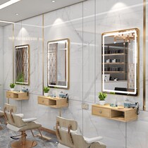 Barber shop mirror table Net red hairdressing mirror hair salon special tide cabinet integrated simple with light LED solid wood mirror