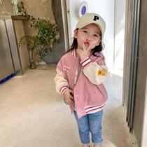 Womens autumn clothing 2021 new spring and autumn jacket baby Foreign style jacket childrens fashionable baseball clothing autumn winter plus Velvet
