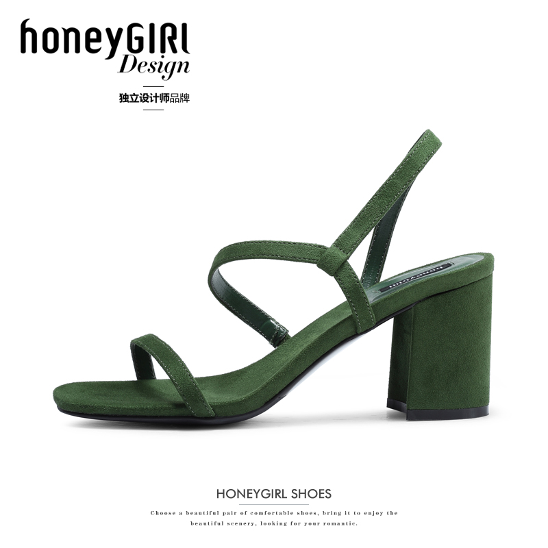 HoneyGIRL Spring and Summer New Women's Shoes Rome Shoes Rough-heeled Shoes High-heeled Shoes with Sandals in Korean Version