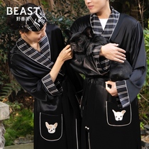 THEBEAST wild beasts Day in a fight gold small milky dog black striped printed 22 mmi true silk sleeping robe