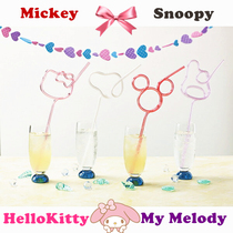Japanese Kitty Melody Plastic Straw Mickey Juice Drink Reusable Hard straw