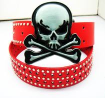 Rock mens belt personality belt red handsome skeleton rivet handsome skull Korean fashion punk
