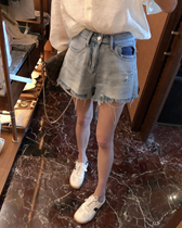 Qiqijia 2021 summer new irregular beard edge jeans womens thin pocket hole high waist blue shorts