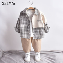 Baby shirt male 2022 spring autumn new child shirt foreign air boy Spring clothing pure cotton blouse long sleeve jacket
