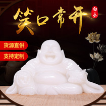 Natural White Jade belly Maitreya Buddha business leaders Chinese desktop ornaments living room office opening gift feng shui