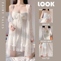 Style Pure Desire Wind Sleeping Dress Woman Summer Sleeping Skirt Mesh Red Butterfly Knot V Collar Pendant With Skirt Mesh Yarn Sleeping Robe Sexy Home Clothing