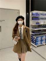  Korean Chic casual all-match small blazer Retro plaid a-line pleated skirt womens autumn two-piece suit
