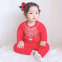 Catch the week dress female baby male Tang suit Chinese style cotton short sleeve Hanfu full moon 100 days week old year suit summer dress