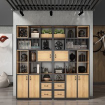 New American Iron Art Solid Wood Separator Floor Shelve Bookshelf Office Cafeteria cafeteria Partition Locker