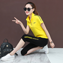 Pure Cotton Short Sleeve Sports Suit Womens Summer Seven Pants 2022 New Fashion Loose Casual Clothing Foreign Air Two Sets
