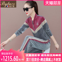 Golden Velvet Sports Leisure Set Women 2021 New Fashion Color Corduroy Wide Leg Pants Two Piece Set