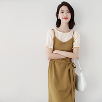 Japanese light extravagant loose thin gentle age elegant temperament fake two-piece dress female summer