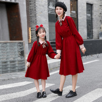 Girls dress Childrens dress Childrens dress 2022 Spring loaded with baby red collar The big boy Spring and Autumn Ocean Mother Girl Scout