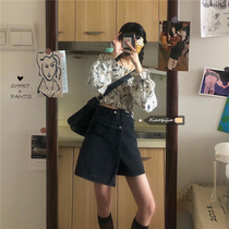 Large size shorts women jeans high waist loose 2021 wide leg pants fat mm slim black pants skirt Joker hot pants