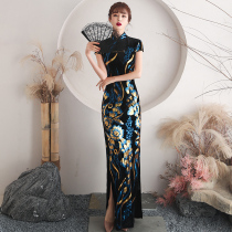 Catwalk cheongsam 2021 new young long retro temperament Chinese style slim stage performance costume