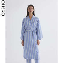 Oysho cotton striped streaks in stay-at-home long pyjamas sleeping bathrobe morning robe 30800806495