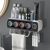 Punch-free toothbrush shelve shelve cup toothbrushing cup hanging wall type toilet wall-mounted storage case tooth cylinder suit