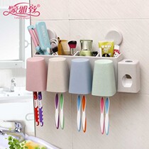 Toothbrush Shelve Wall Type Toothbrush Holder Wall-mounted Combination Home Toilet Gargling Cup Suit Free of perforated mesh red