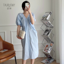 Tauruswy pregnant French romantic temperament new solid color fashion dress Summer shirt dress loose long dress
