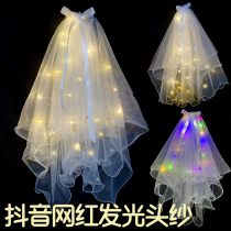 Luminous head yarn Net red with long head yarn Super fairy bow ribbon Photo head yarn night market stall glowing head yarn
