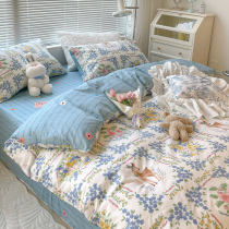 Nordic All-cotton Bed Four Sets 100 Pure Cotton Small Fresh Quilt Cover Sen bed Girl Hearts Linen Three Sets 4